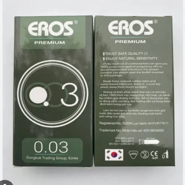 Bao Cao Su Eros 0,03 Premium (H/10 Cái) Xanh Lá