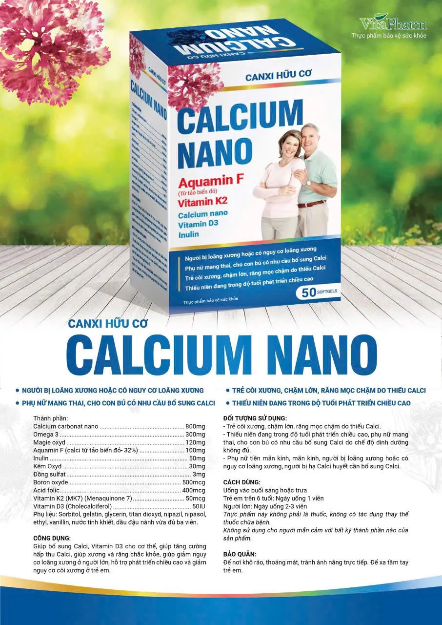 canxi hữu cơ calcium nano vita pharm lọ 50 viên