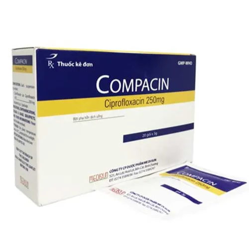 compacin (ciprofloxacin 250mg) medisun hộp 20gói 3g