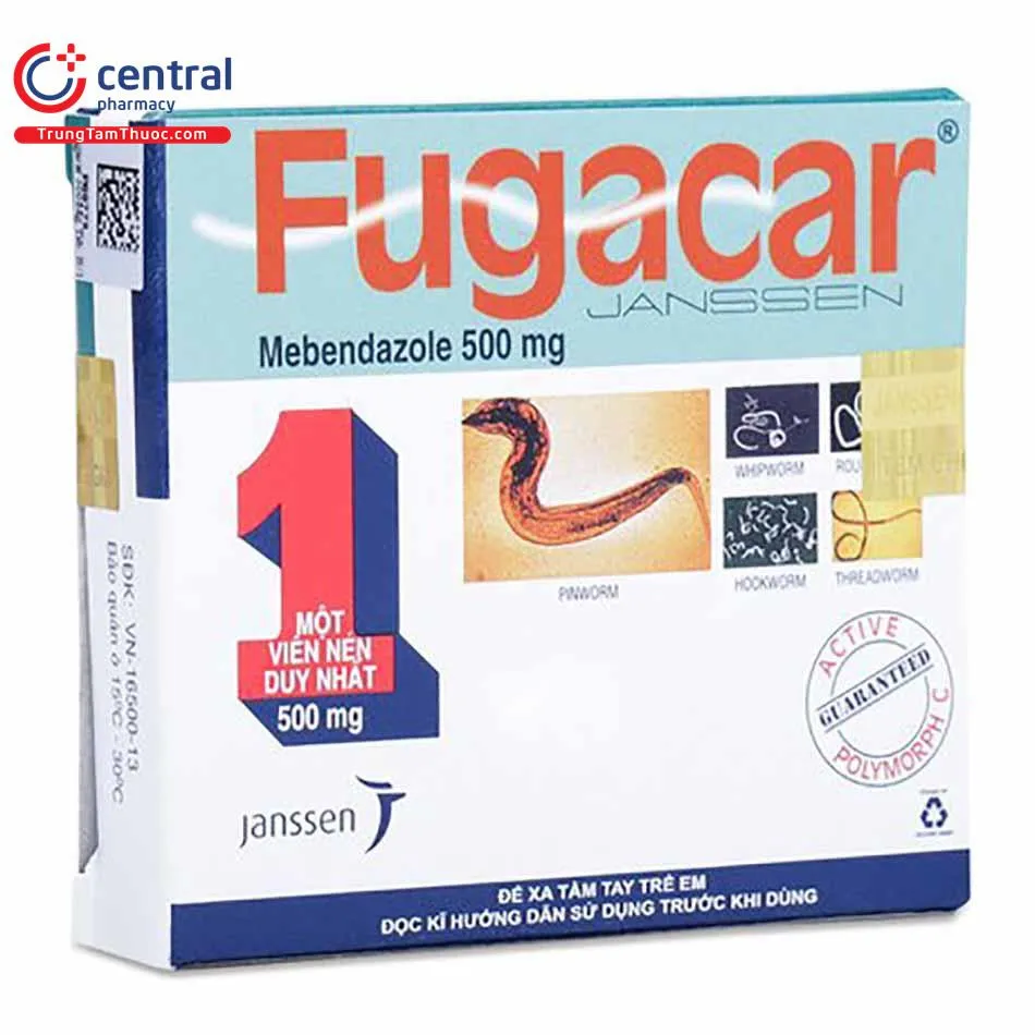 Fugacar 500Mg (Mebendazole) mẫu mới _Thái Lan (Hộp1Viên).