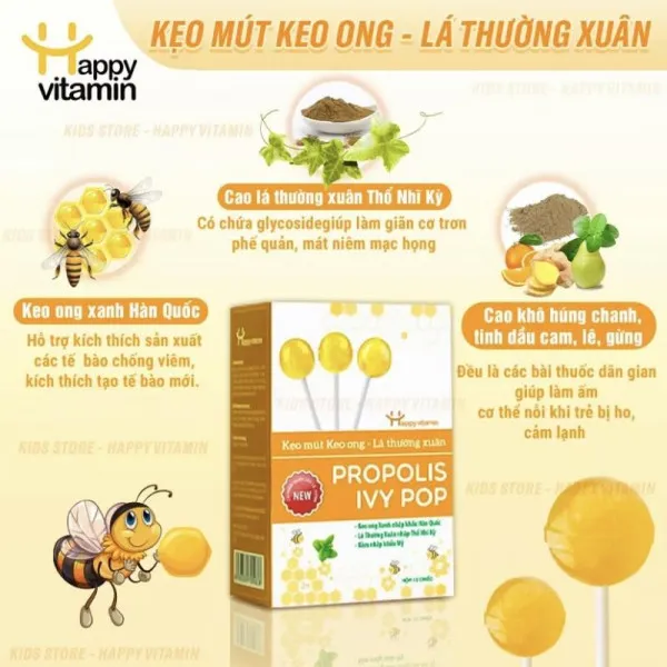 Kẹo Mút Ho Lá Thường Xuân Propolis (H/12C)