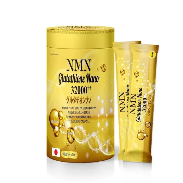 Nmn Glutathion Nano 32000++ Collagen Nước _Hũ Giấy, Vàng (Lọ/20 Gói X 25Ml)