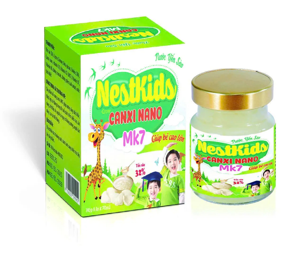 Yến Sào Trẻ Em Nestkids Canxi Nano MK7 lọ rời, Có Vỏ (H/1 Hũ)